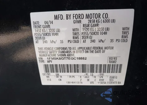 2014 Ford Explorer Sport from USA, damaged, VIN 1FM5K8GT7EGC18882